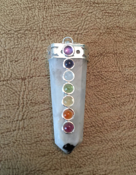 Rainbow Moonstone Flat Pencil Chakra Pendant - Sacral Chakra - Reiki - Energy Healing