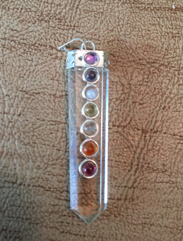 Clear Quartz Flat Chakra Pendant - 7th Chakra - Crown Chakra - Reiki - Energy Healing - Pencil