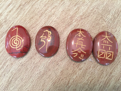Red Jasper Engraved Usui Reiki Set - Root Chakra - Energy Healing