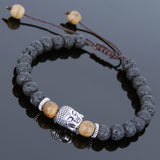 Men's Women Lava Rock Agarwood Adjustable Braided Bracelet Tibetan Silver Sakyamuni Buddha Head Bead Buddhism DiyNotion T238
