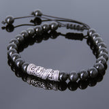 Men's Women Black Obsidian Adjustable Braided Bracelet 925 Sterling Silver Dragon Charm DiyNotion BR788
