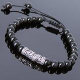 Men's Women Black Obsidian Adjustable Braided Bracelet 925 Sterling Silver Dragon Charm DiyNotion BR788