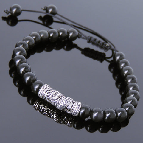 Men's Women Black Obsidian Adjustable Braided Bracelet 925 Sterling Silver Dragon Charm DiyNotion BR788