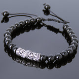 Men's Women Bright Black Onyx Adjustable Braided Bracelet 925 Sterling Silver Dragon Charm DiyNotion BR789