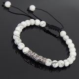 Men's Women White Howlite Adjustable Braided Bracelet 925 Sterling Silver Dragon Charm DiyNotion BR791