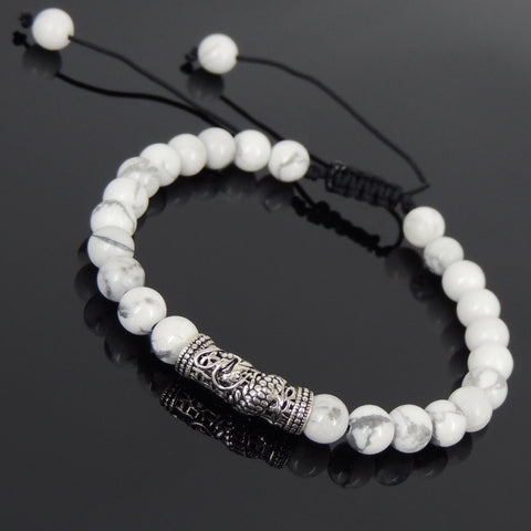 Men's Women White Howlite Adjustable Braided Bracelet 925 Sterling Silver Dragon Charm DiyNotion BR791