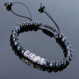 Men's Women Blue Tiger Eye Adjustable Braided Bracelet 925 Sterling Silver Dragon Charm DiyNotion BR793