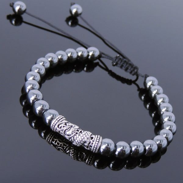 Men's Women Hematite Adjustable Braided Bracelet 925 Sterling Silver Dragon Charm DiyNotion BR794