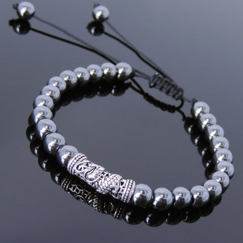 Men's Women Hematite Adjustable Braided Bracelet 925 Sterling Silver Dragon Charm DiyNotion BR794