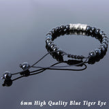 Men's Women Blue Tiger Eye Adjustable Braided Bracelet 925 Sterling Silver Dragon Charm DiyNotion BR793