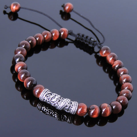 Men's Women Red Tiger Eye Adjustable Braided Bracelet 925 Sterling Silver Dragon Charm DiyNotion BR784