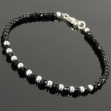 Men's Women 3mm Faceted Black Onyx 925 Sterling Silver Bracelet DiyNotion Handmade BR944