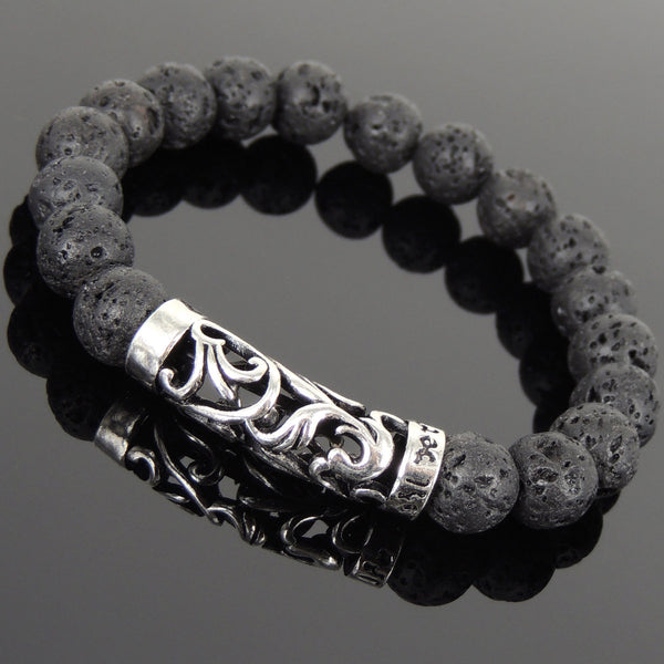 Men Women Lava Rock Bracelet 925 Stamp Sterling Silver Celtic Charm DiyNotion Handmade BR945