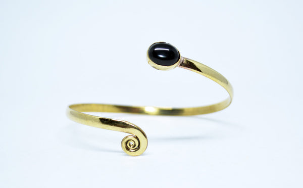 Brass Cuff Bracelet Black Stone Bracelet Adjustable Brass Bracelet Spiral Motif Tribal Cuff Handmade Bracelet Gift For Her  Christmas Gift