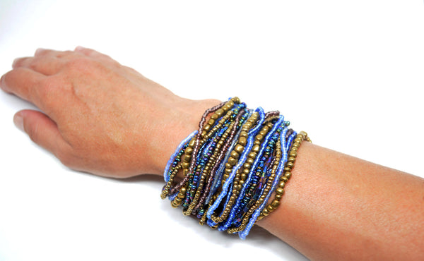 Beaded Bracelet Multi Strand Bracelet Wooden Clasp Bracelet Red Grey Boho Bracelet Gypsy Wood Jewelry Gift for Her Anniversary  Gift