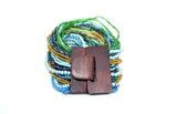 Multi Strand Beaded Bracelet Wooden Clasp Bracelet Turquoise Green Boho Bracelet Gypsy Wood Jewelry Gift for Her