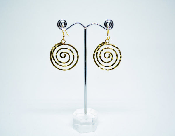 Brass Dangle Earrings Wire Earrings Hammered Brass Earrings Spiral Motif Boho Ethnic Drop Earrings Wedding Gift Anniversary  Gift