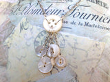 Vintage MOP Button Cluster Necklace, White Mother of Pearl Buttons, 16" Silver Chain, Sterling Silver Lobster Clasp, MPN257