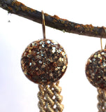 Vintage Gold Glitter Lucite Button Earrings, Chain Tassels, Curb Link Chain, Gold Filled Handmade Ear Wires, Boho, Eclectic Pretties, PBE108