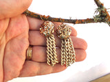 Vintage Gold Glitter Lucite Button Earrings, Chain Tassels, Curb Link Chain, Gold Filled Handmade Ear Wires, Boho, Eclectic Pretties, PBE108