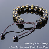 Men's Women Bright Black Onyx Adjustable Braided Bracelet with Hot Stamping OM Sign DiyNotion BR782