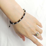 Men's Women Bright Black Onyx Adjustable Braided Bracelet 925 Sterling Silver Celtic Beads DiyNotion BR796