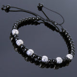 Men's Women Bright Black Onyx Adjustable Braided Bracelet 925 Sterling Silver Celtic Beads DiyNotion BR796