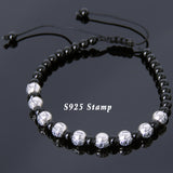 Men's Women Bright Black Onyx Adjustable Braided Bracelet 925 Sterling Silver Celtic Beads DiyNotion BR797