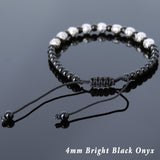 Men's Women Bright Black Onyx Adjustable Braided Bracelet 925 Sterling Silver Celtic Beads DiyNotion BR797