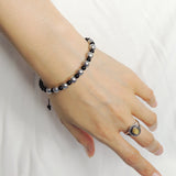 Men's Women Bright Black Onyx Adjustable Braided Bracelet 925 Sterling Silver Celtic Beads DiyNotion BR797