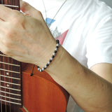 Men's Women Bright Black Onyx Adjustable Braided Bracelet 925 Sterling Silver Celtic Beads DiyNotion BR797