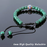 Men's Women Malachite Adjustable Braided Bracelet 925 Sterling Silver Hand-painted Bead DiyNotion BR798