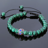 Men's Women Malachite Adjustable Braided Bracelet 925 Sterling Silver Hand-painted Bead DiyNotion BR798