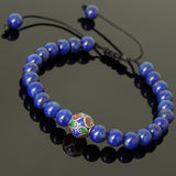 Men's Women Lapis Lazuli Adjustable Braided Bracelet 925 Sterling Silver Hand-painted Bead DiyNotion BR799