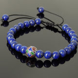Men's Women Lapis Lazuli Adjustable Braided Bracelet 925 Sterling Silver Hand-painted Bead DiyNotion BR799