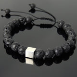 Men's Women Lava Rock Adjustable Braided Bracelet 925 Sterling Silver Cube Bead DiyNotion BR800
