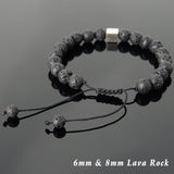 Men's Women Lava Rock Adjustable Braided Bracelet 925 Sterling Silver Cube Bead DiyNotion BR800