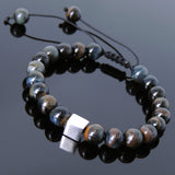 Men's Women Rare Mixed Blue Tiger Eye Adjustable Braided Bracelet 925 Sterling Silver Cube Bead DiyNotion BR803