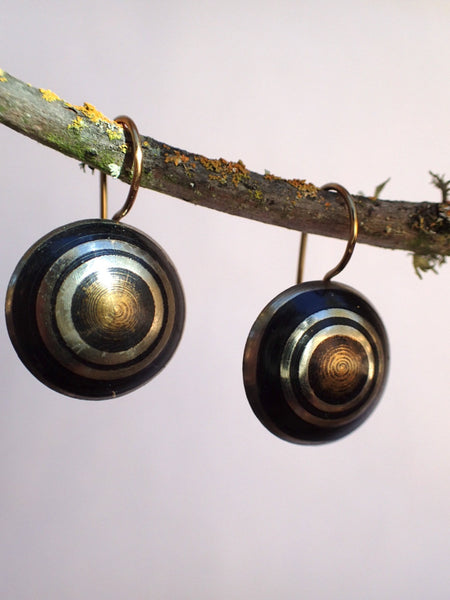 Steel & Brass Button Earrings, Vintage Mixed Metal Buttons, Handmade Brass Ear Wires, Industrial, Art Deco Earrings MME111