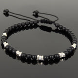 Men's Women Matte Black Onyx Adjustable Braided Bracelet 925 Sterling Silver Nugget Beads DiyNotion BR947