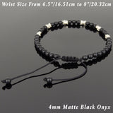Men's Women Matte Black Onyx Adjustable Braided Bracelet 925 Sterling Silver Nugget Beads DiyNotion BR947