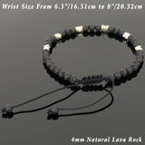 Men's Women Lava Rock Adjustable Braided Bracelet 925 Sterling Silver Nugget Beads DiyNotion BR948