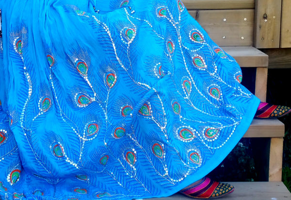 Exclusive Boho Style -Peacock Rayon skirts - Beautiful Blue (Shipped from Canada)