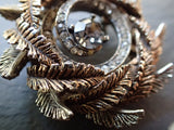 Vintage Mode Art Brooch Pin, Mixed Metal, Rhinestone Brooch, Leaf Circle Pin, Gold & Silver Tone, Wreath Brooch, VMB264