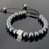 Men's Women Hematite Adjustable Braided Bracelet 925 Sterling Silver Cube Bead DiyNotion BR806