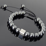 Men's Women Hematite Adjustable Braided Bracelet 925 Sterling Silver Cube Bead DiyNotion BR806