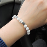 Men's Women White Howlite Adjustable Braided Bracelet 925 Sterling Silver Cube Bead DiyNotion BR807