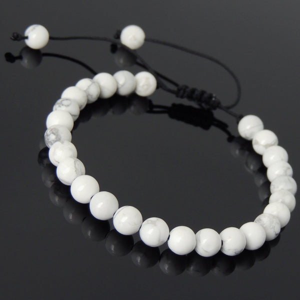 Men's Women White Howlite Adjustable Braided Bracelet DiyNotion Handmade BR812