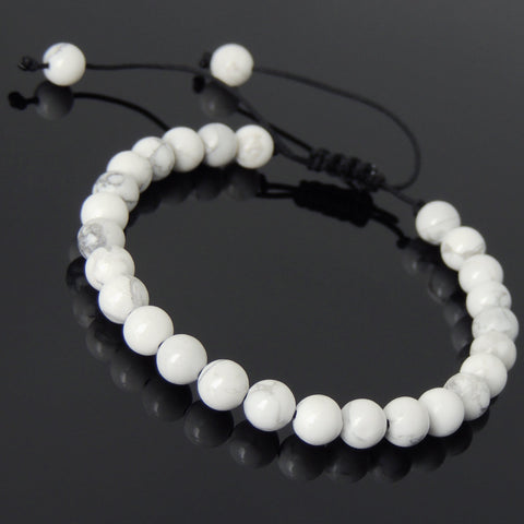 Men's Women White Howlite Adjustable Braided Bracelet DiyNotion Handmade BR812