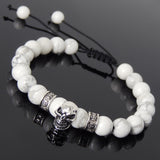 Men's Women White Howlite Adjustable Braided Bracelet 925 Sterling Silver Skull Cross Spacers DiyNotion BR814